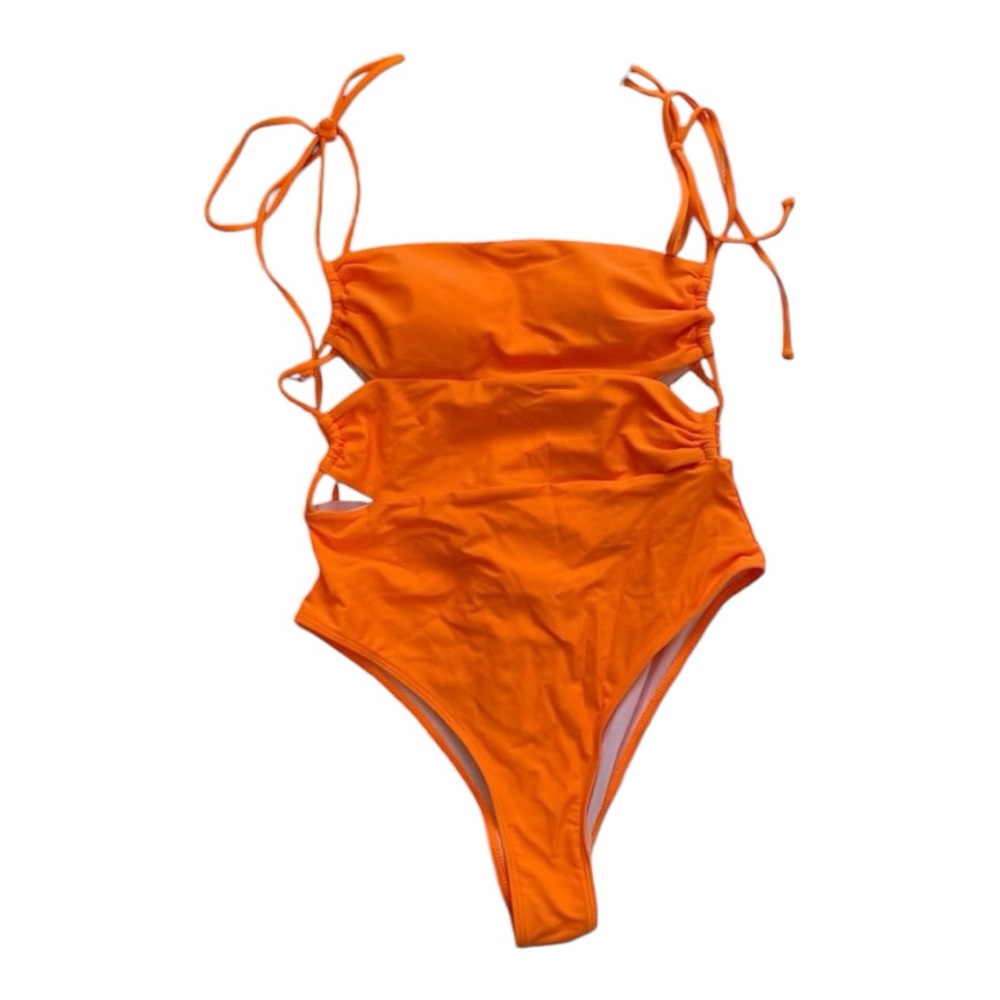 SHEIN Neon Orange Adjustable High Leg Side Cutout One Piece Swimsuit Size 2X